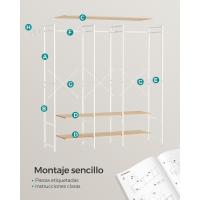 Armario Portátil Plegable Organizador de Ropa con Barras de Colgar Estantes de Almacenamiento con Ganchos Extraíbles Marrón Rústico Tamaño 40 x 94,5 x 180 cm - details 27