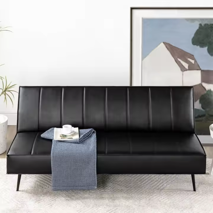 Sofá Cama Plegable 2 en 1 - Adecuado para habitaciones de invitados y espacios pequeños - PVC Negro - 1