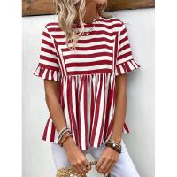 Nuevo Vestido camisero de verano para mujer, cuello redondo, manga con volantes, holgado, cómodo, a rayas - details 16