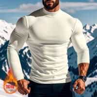 Camisa de manga larga para hombre, top ajustado con cuello alto, color sólido, terciopelo - details 27