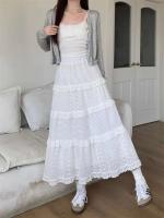 Falda Larga de Pastel Hueco Blanco Cintura Alta MIDI, Borduras con Fragmentos de Ballet, Estilo de Primavera para Damas - details 2