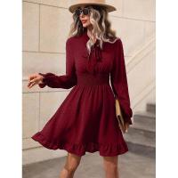 Vestido midi de manga larga con cuello en V para mujer, elegante y bonito, moderno, de color sólido, lujoso. - details 3