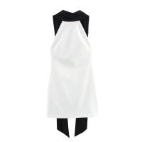 TRAFZA-minivestido ajustado sin mangas para mujer, moda de verano, blanco, cuello medio alto, cremallera, estilo de vacaciones, vestidos con espalda descubierta - details 1