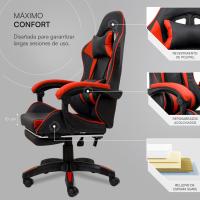 Gaming con Respaldo Ergonómico Inclinable y Altura Ajustable, Silla de Oficina con Soporte Lumbar, Acolchado y Reposapiés Extraíble, Negro, 58x66x114-124 cm - details 27