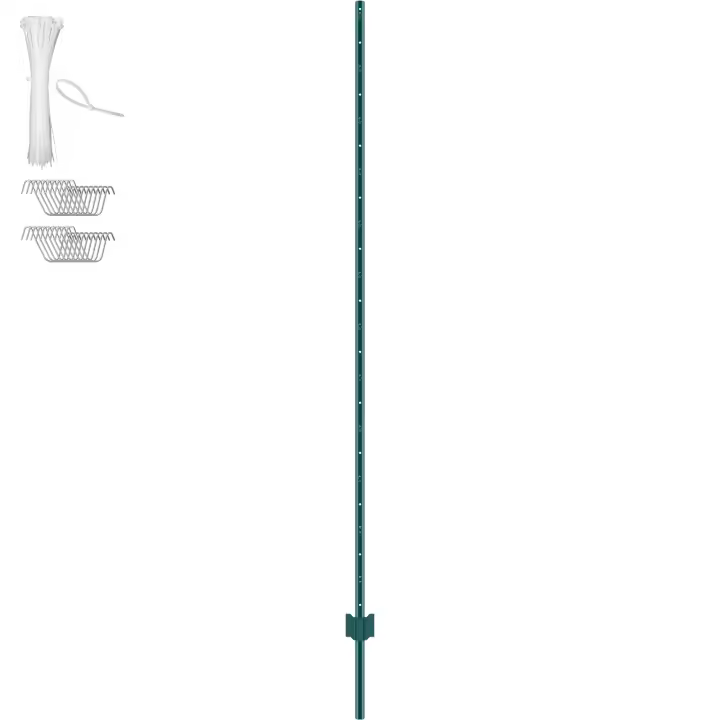 SucceBuy Paquete de 10 postes de cerca en T verdes de 7 pies: valla exterior resistente Essentia. Estos postes de cerca SucceBuy de 7 pies, hechos de acero al carbono Q235 de 2 mm, tienen un acabado en polvo. - 1