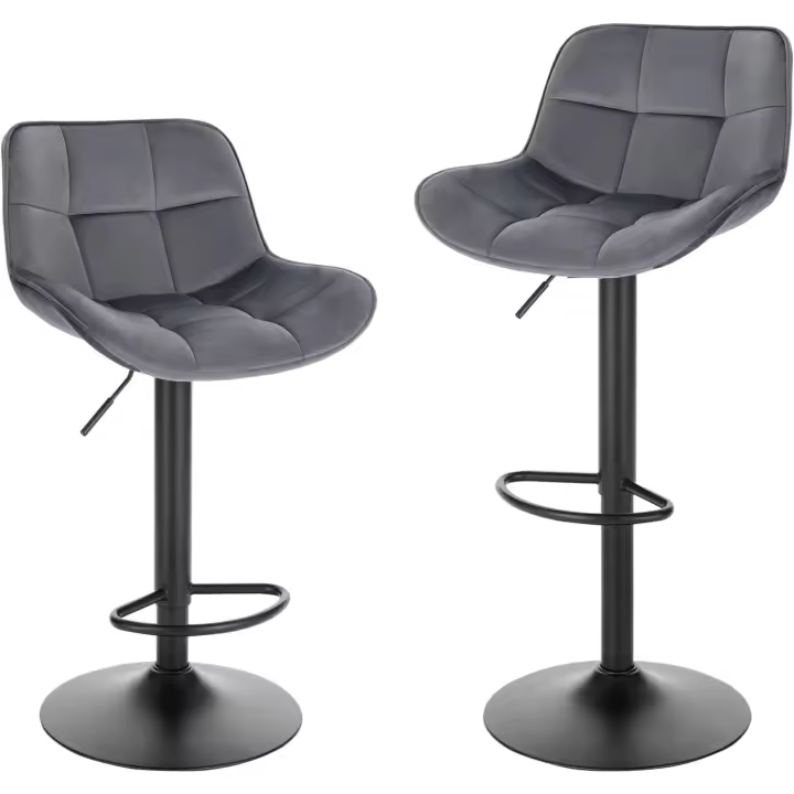 Ajustables en altura 60-81,5 cm, taburetes de bar de terciopelo con respaldo y reposapiés, negro - 1
