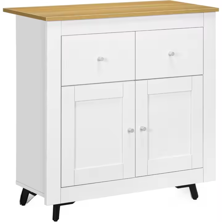 Moderno Aparador de Comedor con Puertas Dobles y 2 Cajones Blanco Para Oficina y Sala de Estar - 1