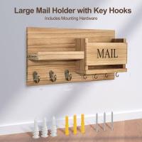 Práctico colgador de llaves de madera montado en la pared, estante de almacenamiento de llaves decorativo rústico, grande con 7 ganchos, soporte para llaves y correo para el hogar - details 4