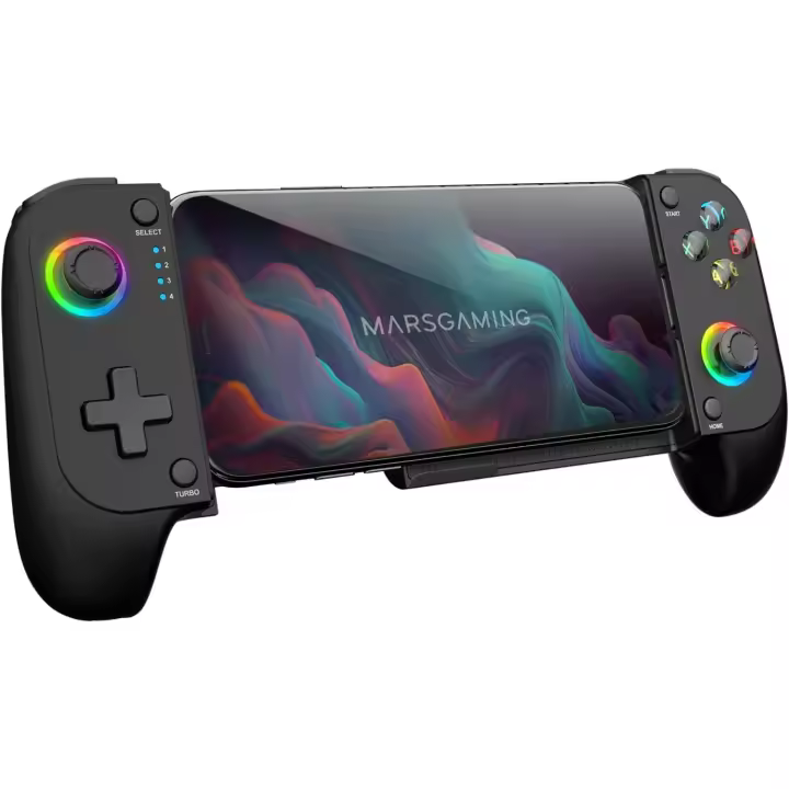 Mando Bluetooth 5.0 2en1, R.G.B. Neón, Vibración Dual y Función Turbo, Soporte Smartphone Hasta 6.8", Mando Multifunción Compatilidad PC, Android, iOS y Consolas, USB-C y Funda - 1