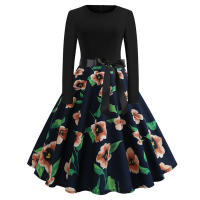 Women dot print party elegant vintage swing long sleeve dress - details 31
