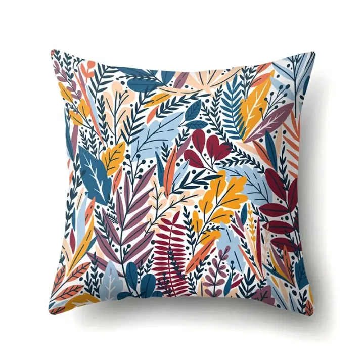 45*45cm hogar dormitorio sala de estar sofá decoración planta Tropical estampado de hojas de arco iris funda de almohada - 1