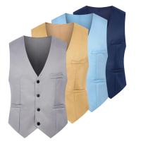 Chaleco de traje de Color puro para hombre, chaleco de negocios ajustado de un solo pecho, chaleco Formal con cuello en V para hombre, chaleco para hombre - details 2