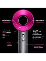 Secador de Pelo Profesional Ionico 1400W de Marca Blanca, Secador De Pelo Supersonic, Color Metal Y Fucsia,