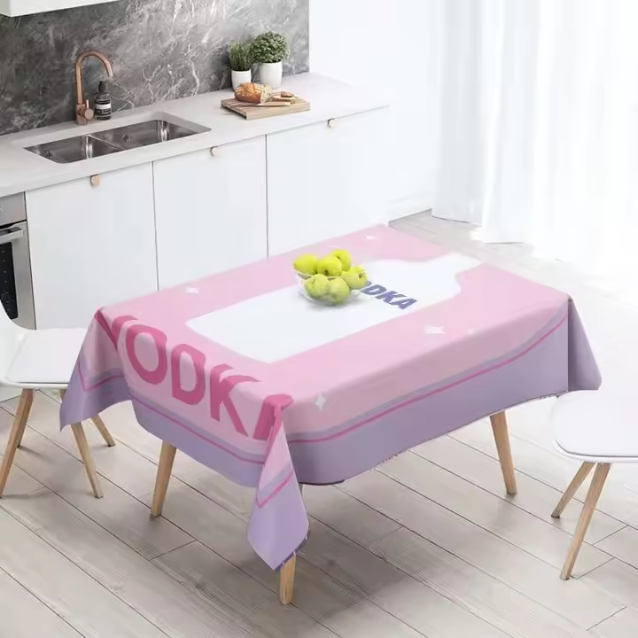 Mantel rosa con letras rojas - artículo rectangular para decoración navideña de cocina 140x240cm - 1