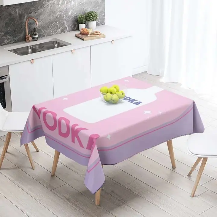 Mantel rosa con letras rojas - artículo rectangular para decoración navideña de cocina 140x240cm - 1