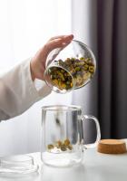 Tarro de vidrio redondo transparente con recipiente para té de corcho, bola pequeña de musgo, almacenamiento artesanal, decoración del hogar, 500ml, 17oz - details 2