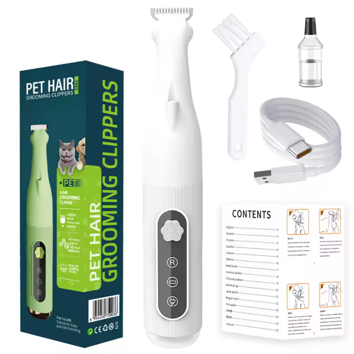 Cortapelos multifunción para mascotas con luz LED, batería de larga duración, hoja ancha para perros y gatos, recorte silencioso para patas - 1