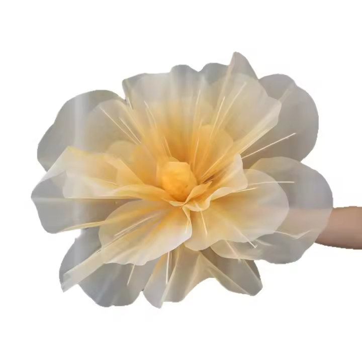 Flores de rosas artificiales de 40cm, cabeza de flor grande, pétalos esponjosos 3D, flores falsas, paisajismo de boda, flor de hilo de gasa gigante - 1