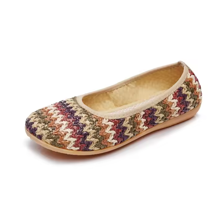 Zapatos planos, zapatos de playa de suela blanda, zapatos de tela tejida, sandalias de verano, zapatos individuales de mujer transpirables étnicos - 1