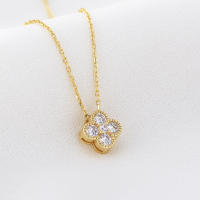 Collar Colgante De Cuatro Hojas De Cloaca En Plata De Ley 925 Con Plateado 14K Y CZ Para Mujer Joyería De Moda Clavícula - details 10