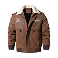 Traje de vuelo con cuello abatible para hombre, ropa de cuero, chaquetas de lana de locomotora, abrigos cálidos, Tops de ocio engrosados de invierno, nuevo - details 4