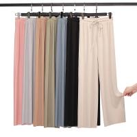 Pantalones anchos hasta el tobillo para mujer Pantalón informal de cintura elástica sólido, pantalones sueltos de seda de hielo, primavera y verano - details 1