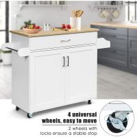 Cocina, Isla de Cocina, Armario de Cocina con Toallero y Estante para Especias, Cajón Grande y Estante Ajustable, Carrito de Madera con Ruedas, Color Blanco (Blanco) - details 2