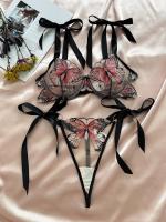 Conjunto de ropa interior de malla transparente con tirantes bordados de mariposa para mujer, lencería Sexy, ropa de realce, novedad - details 2