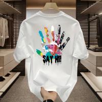 Camiseta de Algodón con Patrón Diseño Suelto y Casual Manga Corta Talla Grande Textura Brillante - details 3