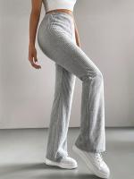 Pantalones de campana para mujeres de color sólido pantalones casuales canalé punto moda versátil Pantalón delgado y largo - details 3