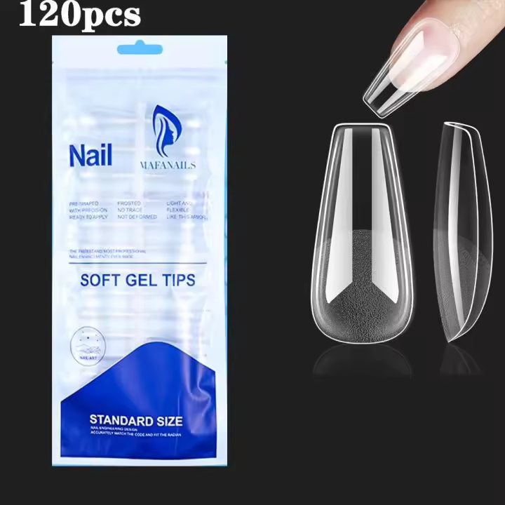 120 unidades/bolsa de puntas de uñas de ataúd totalmente cubiertas, transparentes, uñas postizas, prensadas mate en las uñas largas de vacaciones de los bailarines - 1