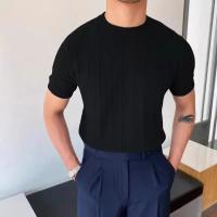 Camiseta de punto de lujo para hombre, novedad de verano, estilo, cuello redondo, manga corta, versión coreana fina, capa Base, prendas de punto superiores - details 3