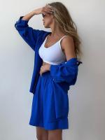 Conjunto de dos piezas de camisa de manga larga con cuello vuelto, botones y bolsillo, y pantalones cortos anchos de pierna, de algodón, estilo primaveral/veraniego. - details 10