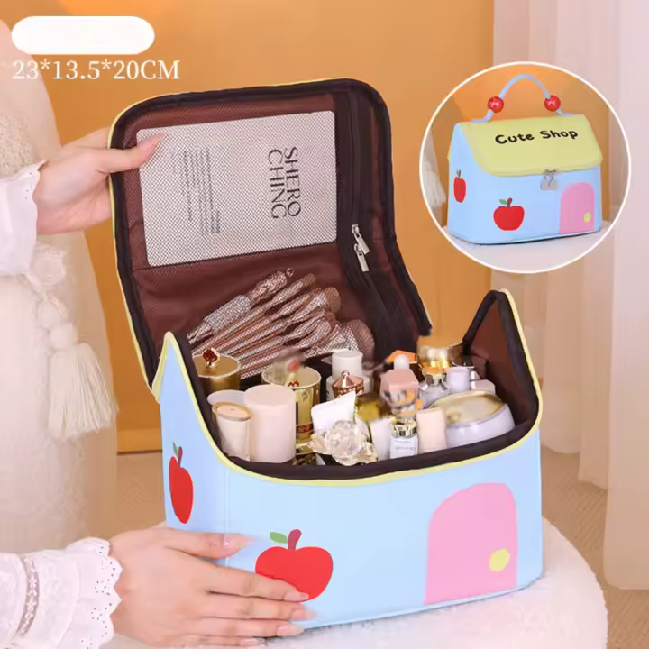 Neceser de viaje con forma de casa, bolsa de cosméticos de dibujos animados, bolso de Color sólido, bolsa de artículos de tocador, bolsas de maquillaje con cremallera de estilo coreano para niñas - 1