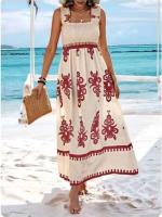 Vestidos estampados sin mangas con cuello cuadrado para mujer, vestido con tirantes de cintura alta, chaqueta de vacaciones en la playa, moda - details 4