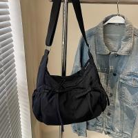 Bolso de hombro de nailon de gran capacidad para mujer - Estilo vintage, color sólido con detalle de lazo, correa ajustable, múltiples bolsillos con cremallera, bolso cruzado duradero y versátil - details 2