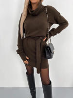 Vestido nuevo de otoño e invierno 2025 para mujer con cuello alto y cinturón de manga larga de moda femenina. - details 2
