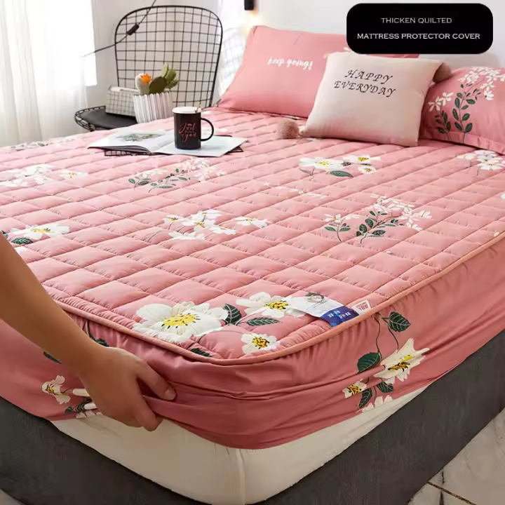 Funda protectora de colchón acolchada gruesa para pareja de 2 personas, Sábana bajera elástica de lujo, almohadilla de protección de estilo - 1