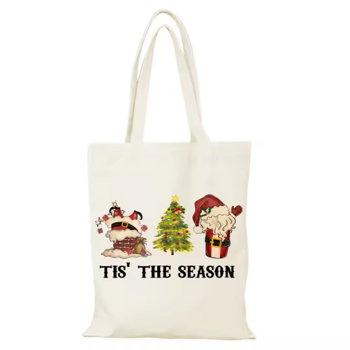 Regalo de Año Nuevo, bolso de hombro para mujer, bolsas de tela de dibujos animados, bolso de mano de Anime de Feliz Navidad, bolso de lona, ​​bolsos de compras ecológicos - 1