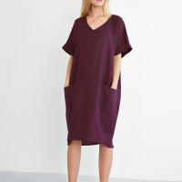 Y verano temperamento europeo americano ropa de mujer Collage manga corta cuello en V vestido de una línea - details 14
