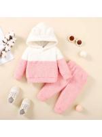 Conjunto de Ropa de Peluche con Capucha para Niña Recién Nacida Sudadera de Manga Larga, Top + Pantalón, Conjunto Cálido Diario para Otoño e Invierno - details 0