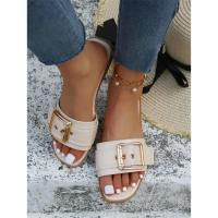 Nuevas zapatillas planas blancas de oficina resistentes al desgaste con punta abierta y hebilla con personalidad para mujer, sandalias de playa de arena para verano, zapatos de mujer - details 2