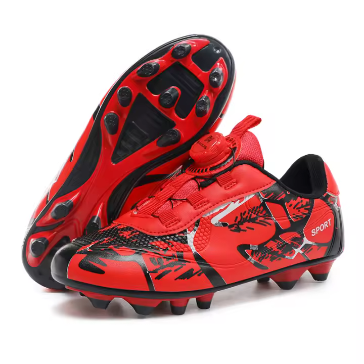 Zapatillas de fútbol de césped para niño y niña, AG/FG rojo - 1