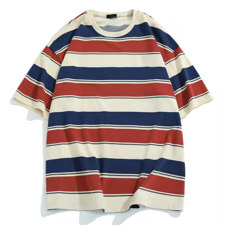 Camiseta holgada de manga corta para hombre y mujer, camisa a rayas, color contrastante, verano, 2024 - 1