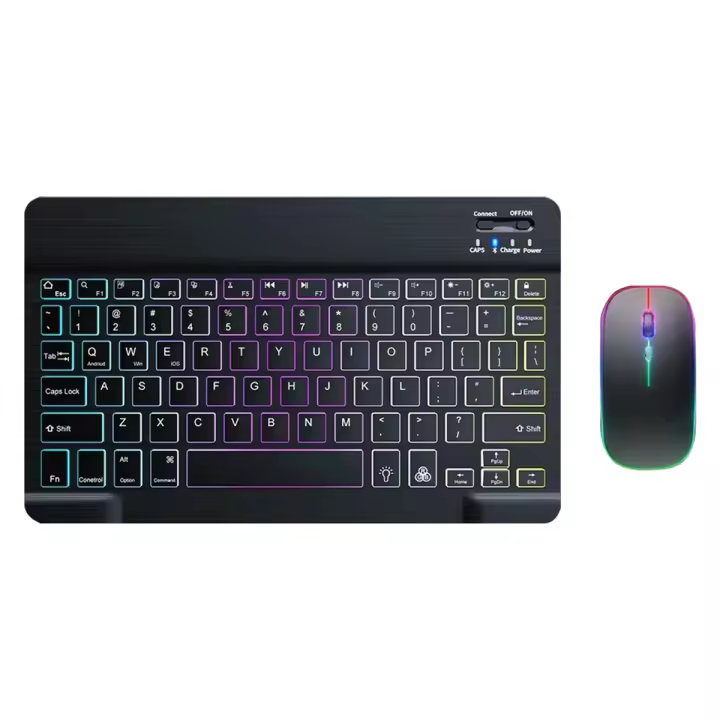 Teclado y ratón inalámbricos RGB retroiluminado, Kit combinado de teclado y ratón Bluetooth recargable, color negro, 10 pulgadas - 1