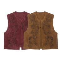 TRAFZA 2025 verano Mujer sólido sin mangas Casual estilo callejero Top corto mujeres cuello redondo bordado diseño Vintage chaleco Top - details 1