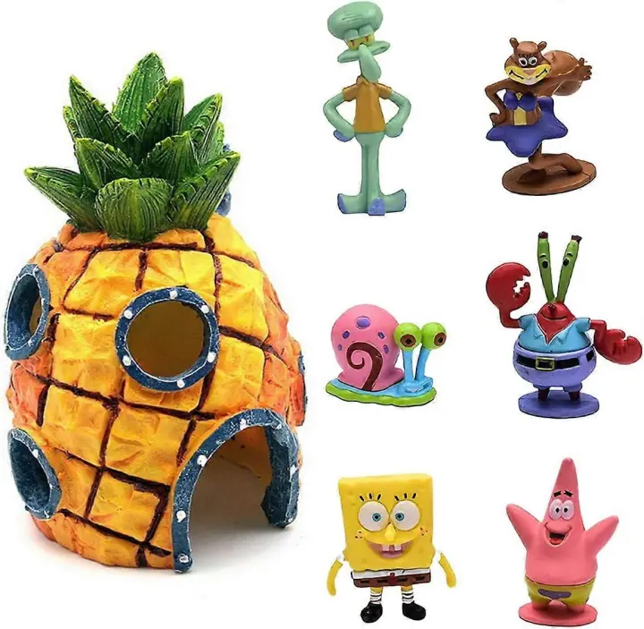 TCGG-WideSmart 7Pcs Decoración de Acuario de Agua Adornos de Acuario Spongebob - 1