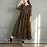 Vestido Floral de Algodón Vintage Moda Casual para Mujeres Primavera Otoño - details 24