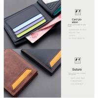 Cartera corta fina para hombre, monedero plegable de 2 posiciones, suave, resistente al agua y al desgaste, tarjetero de cuero M - details 6