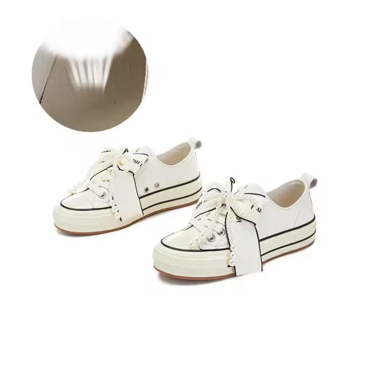 Primera capa de cuero de vaca pequeños zapatos blancos nuevo arco solo zapatos casual versátil zapatos de los niños de la plataforma zapatos de las mujeres - 1